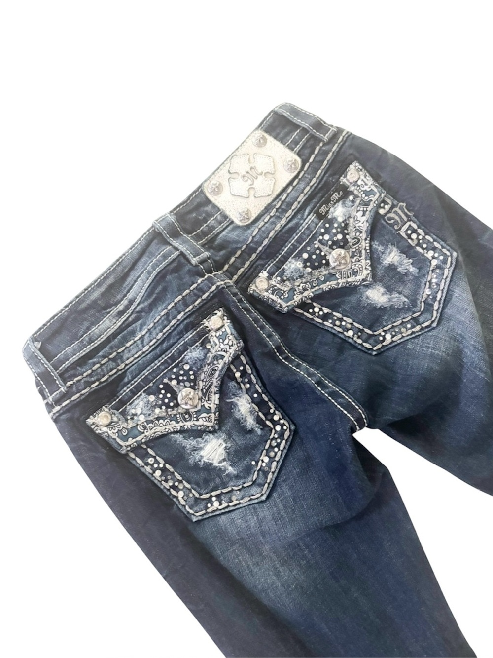 Miss Me Dark Blue Signature Boot Jeans with Embellished Back Pockets - Picture 1 of 9